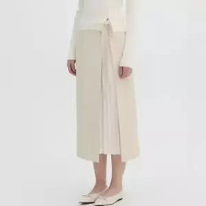 올리브데올리브 플리츠 배색 H라인 롱 스커트 OW5SS165 984363