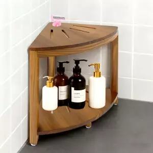 BHNJUTM 코너 샤워 스툴 14.5인치 풋 레스트 면도 다리용 내부용 - 아카시아 우드 작은