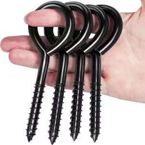 TLAZZ 4팩 5인치 볼트 나사 인 훅 헤비 듀티 블랙 대형 해먹 스탠드 후크 나사로 걸이 타이다운 실내 및