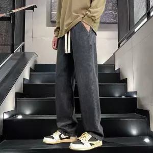 스파이더맨 남사친 바지 블랙 빈티지 허리 밴딩 청바지 일자 봄가을 와이드 일자핏 OPH3