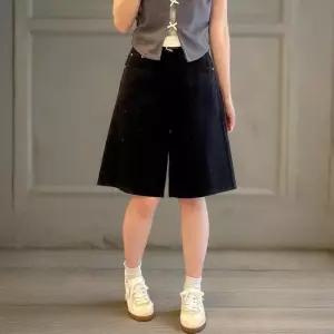 [신상오픈런]여성 면 버뮤다 5부 와이드핏 반바지 블랙 화이트 기본 스타일 (38284329)