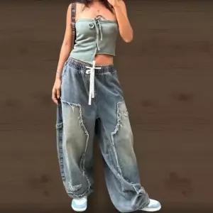 [신상오픈런]여성 빈티지 카펜터 와이드핏 힙한 데미지 청바지 (38284304)