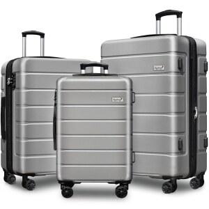 키탕 익스플로러 확장형 러기지 세트 3피스, 스피너 휠 및 TSA 잠금 장치가 있는 여행 가방 세트의 하드사이드 캐리, 비즈니스용 경량 케이스, 실버(20인치 / 24인치 28인치)