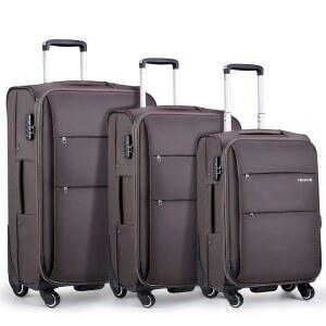 한케 20/24/28인치 3피스 러기지 세트 스피너 휠 확장형 대형 캐리어 소프트사이드 위탁 롤링 잠금 경량 여행 러기지. (커피)