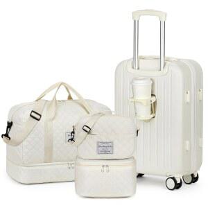 여성용 Yorige 러기지 세트 남성용 4피스 - USB 포트, 360 스피너 휠, 더플 백, 컵 홀더, 여행 휴가용 경량 세트가 포함된 하드사이드 캐리어 20인치에 휴대하세요