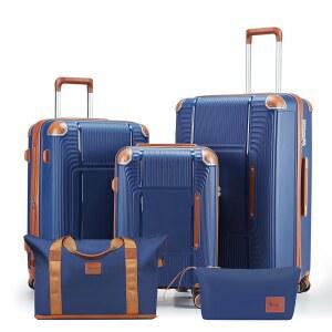 볼라투 5피스 러기지 세트 PP 하드쉘, 더플 & 세면도구 가방 포함, 분리 가능한 스피너 휠 포함 기내용 여행 세트(20/24/28), YKK 지퍼 코너 가드, 경량 TSA 잠금장치(네이비 블루)