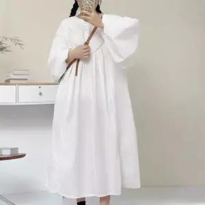 손오반 원피스 롱 여성용 데일리룩 레이스 라운드 펀칭 벌룬 소매 KUK1