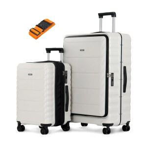 센시엔 러기지 세트 2개, 스피너 휠이 있는 20/28인치 PC 하드쉘 캐리어, 20인치 확장형 클램쉘 캐리어 기내 반입 수하물, 28인치 알루미늄 프레임 상단 개봉 위탁 수하물(화이트)