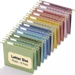 NORDUN 플라스틱 걸이 파일 폴더 편지 크기 탭이 있는 12팩 강화 캐비닛 상자 및 프레임용 마카롱 헤비