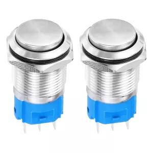 DMiotech 16mm/5/8인치 스테인리스 스틸 순간 푸시 버튼 스위치 돔 헤드 5A 0-250V 실버 쉘 용접 풋 1NO1NC