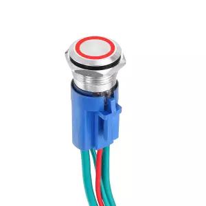 디바이오텍 16mm/5/8인치 스테인리스 스틸 순간 푸시 버튼 스위치 1NO 10A 12-24V 실버 레드 링 램프(카