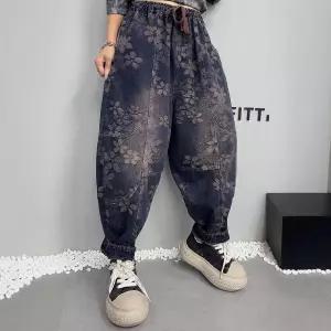 스파이더맨 여성용 팬츠 가을 빈티지 캐주얼 프린트 청바지 빅사이즈 배기 OPH3