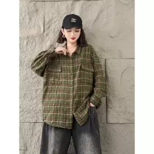 스파이더맨 여자 가을 빈티지 긴팔 칼라 카디건 셔츠 슬림핏 체크 상의 OPH3