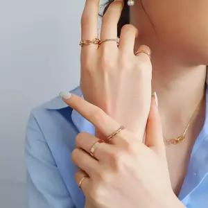 [다잇템]여자 사슬 세트 두꺼운 금색 코디 실버 반지 (10411877A)
