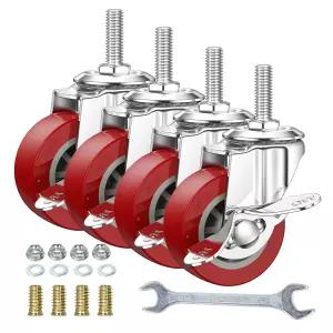 2인치 회전 캐스터 휠 세트 4개 잠금 헤비 듀티 총 용량 200파운드 미터법 M8-1.25×25mm 나사형 스템 PU