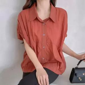 [신상오픈런]여성 여름 가오리핏 바스락 핀턱 카라넥 반팔 셔츠 (39388023)