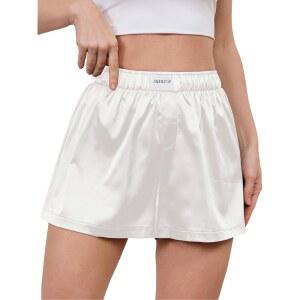 마워 여성 실크 여름 복서 반바지 부드럽고 편안한 파자마 수면 라운지 새틴 하의 땀 귀여운 플로피 루즈 피제이 수면복