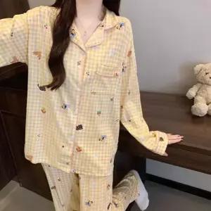 픽호샵 실크 춘추 캐주얼 잠옷 양 카디건 복성 긴팔 캐릭터 잠옷세트 커플 세트 꾹3