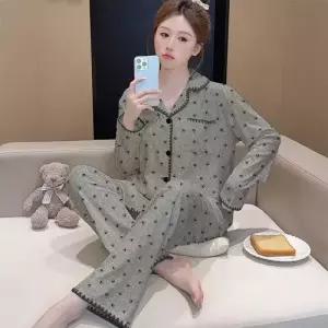 픽호샵 실크 더블 카디건 잠옷세트 복성 봄가을 자개 잠옷 세트 캐릭터 긴팔 면라이크 커플 꾹3