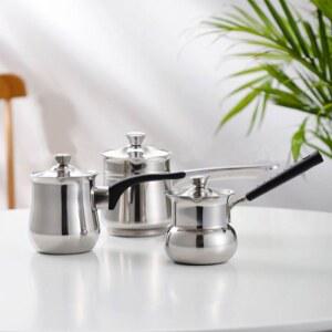 뚜껑이 달린 밀크 손잡이 스틸 우유 초콜릿 커피 방지 소스 포트 긴 터키 여행 스테인리스 워머 화상 녹는