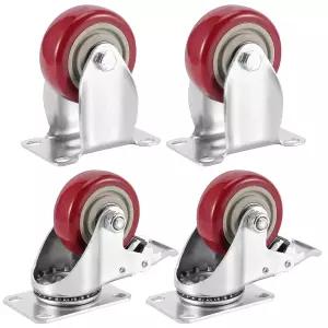 ZOENHOU 3인치 플레이트 캐스터 세트 - PCS 4대 브레이크 포함 회전 2대 가구 카트 트롤리 이동용 고정 총