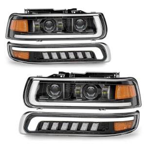RAMJET4X4 LED 헤드라이트 어셈블리 헤드램프 교체 1999-2002 쉐보레 실버라도 2000-2006 교외 00-06 타호 DRL 턴 시그널 하이/로우 빔 및 전구 장착 시 호환(GMC에 적합하지 않음)