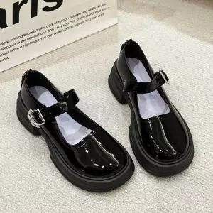 [SBFOI79]로퍼 애나멜 여성구두 라운드 청키 통굽