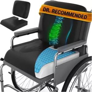 압력 용 휠체어 쿠션 - (2피스 세트) 18 x16 미끄럼 방지 시트 요추 베개 및 탈착식 스트랩이 있는 노인용
