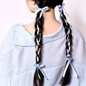 리본 헤어피스 땋은 머리핀 붙임 머리 가발 헤어 인모 긴머리 소품