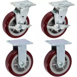 콘 캐스터 휠 6인치 x 2인치 프로 헤비 듀티 산업용 상판 4인치 4.5인치 마룬 2개의 견고한 스위블 탑 락