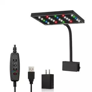 케어프리 피시 아쿠아리움 LED 라이트 USB 5V RGBW 5730 타이머 5~10Gal 어항 클립 10 밝기 레벨 8W(USB