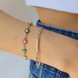 [다잇템]여자 꽃무늬 콤비 금색 투스트라이프 코디 팔찌 (10412759A)