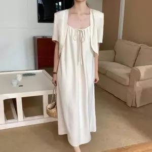 [다잇템]여자 반소매 마원단 슬리브리스 드레스 세트 (10616993A)