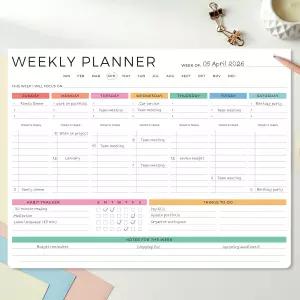 아름다운 주간 플래너 - 52장의 완벽한 날짜가 지정되지 않은 메모장 여성이 업무나 가정 업무를