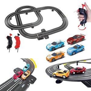 긴초 고속 시리즈 트램 듀얼 트랙 세트, 4.1m 전기 트랙, 3대의 차량 슬롯카 레이싱, 2개의 핸드 컨트롤 및 부품, 8명의 9명의 11명의 12명의 남학생을 위한 랩 카운터 장난감 선물 제공