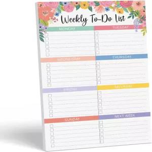 Sweetzer Orange Floral 주간 할 일 메모장. 일일 플래너 의제 사각형이 있는 마그네틱 스케줄러 작업