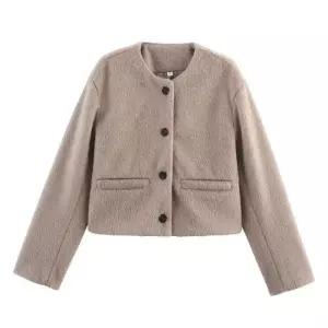 여친 울 가을 모피 스트리트 혼방 라운드 코트 CH3