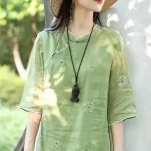 여사친 원피스 스커트 롱 플라워 오리지널 리폼 치파오 여조추 모시 프린트 CH3