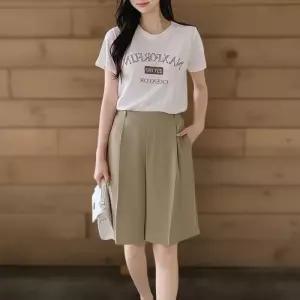 [신상오픈런]여성 여름 출근 패션 핀턱 와이드 버뮤다 스판 쿨 팬츠 (38284333)
