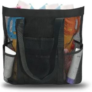 OILPUS 대형 메시 비치백 가족용 포켓 9개 포함 비치 토트백