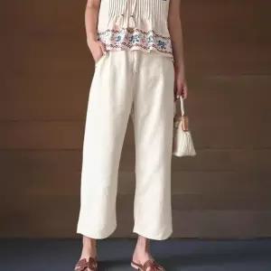 [신상오픈런]여성 여름 린넨 크림 컬러 와이드 팬츠 속밴드 통바지 (38284280)