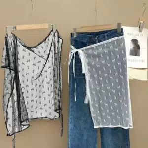 [신상오픈런]여성 리본 자수 시스루 레이어드 허리끈 랩 스커트 (38283999)