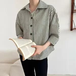 [신상오픈런]코쿤핏 드롭숄더 여성 봄정장 칠부남방 스트라이프셔츠 (30094255)