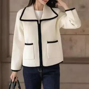 [신상오픈런]여성 배색 큰카라 하프 니트 자켓 가을 하객 패션 포켓 (41315273)