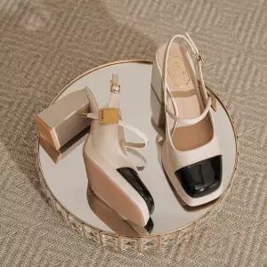 여성용 빈티지 프렌치 통굽힐 않는 펌프스 하이힐 단화 지치지 가보시 CH5