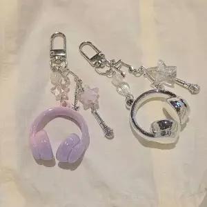 (보리별) 헤드셋 키링 에어팟 고리 Y2K 실버 헤드폰 마이크 기타