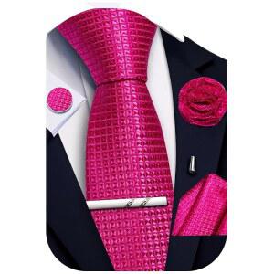 남성용 Ailisus 솔리드 격자 체크 넥타이 세트 실크 포켓 사각 손수건 커프스 링크 라펠 핀 클립 5PCS