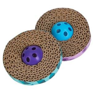 캣스테이지 스핀 앤 스크래치 2-in-1 골판지 고양이 스크래처 장난감, 벨, 2팩, 파란색