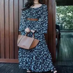 원피스 여자 빈티지 가을 긴팔 진주 쉬폰 프렌치 롱스커트 슬림핏 바캉스룩 KS3