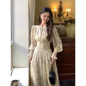 원피스 치마 롱 여성용 봄 프렌치 쉬폰 긴팔 퀄리티 KS1